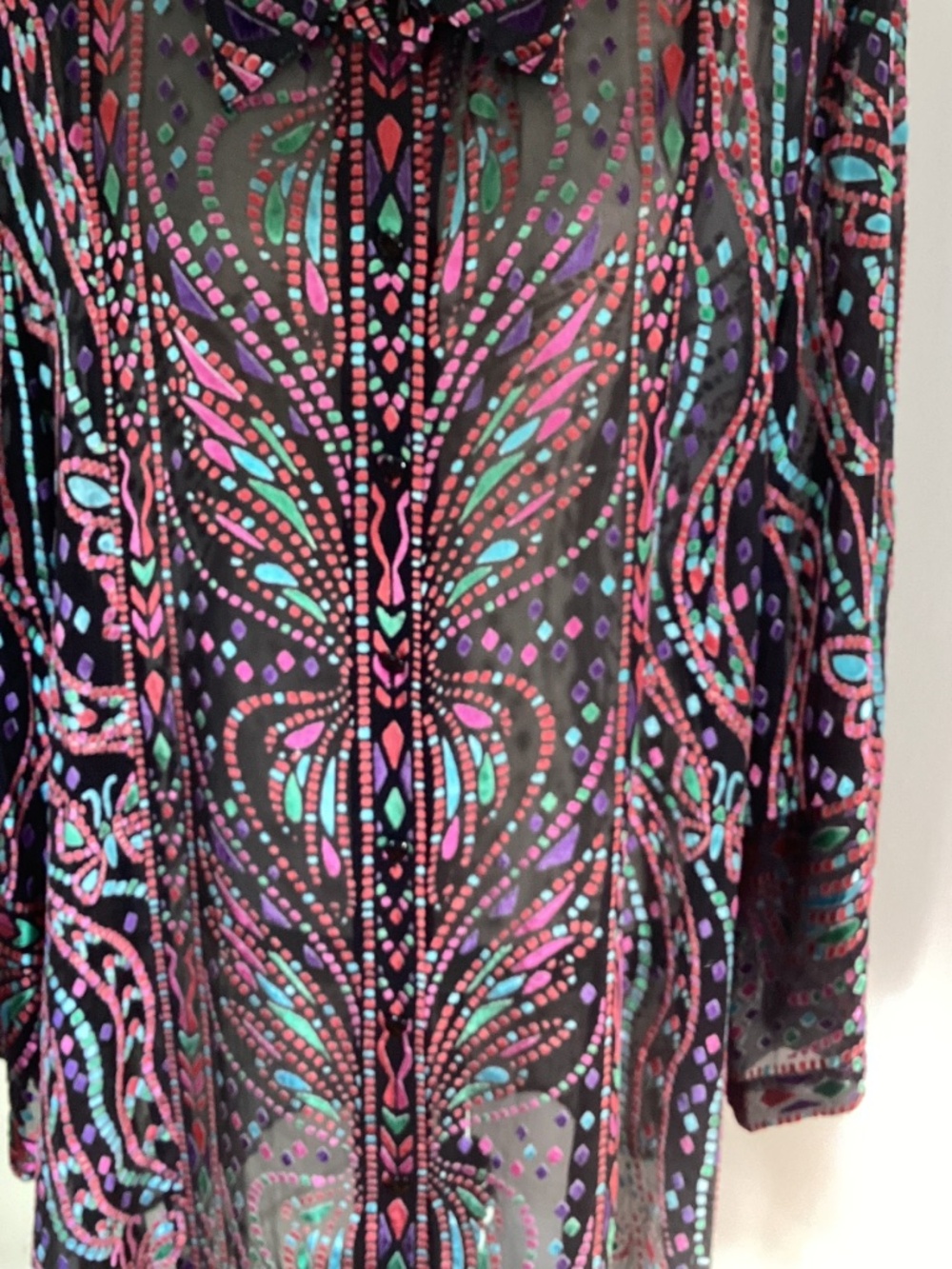 VTG BOB MACKIE WEARABLE ART 3X SILK BLOUSE TUNIC SHEER SPECIAL OCCASION HOLIDAYS - Picture 2 of 11